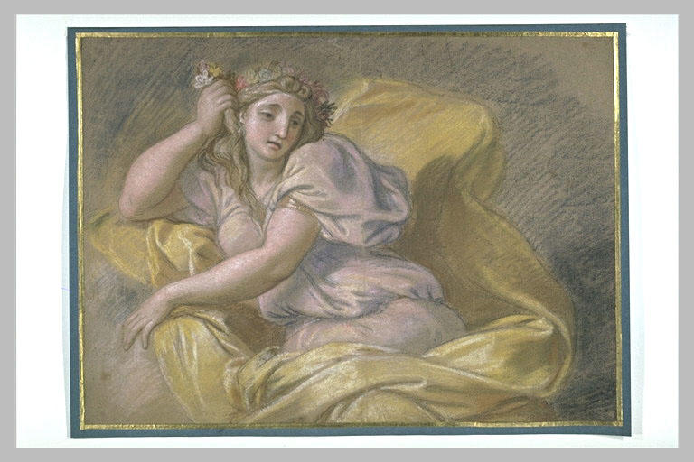 Femme drapée, assise, vue à mi-jambes_0