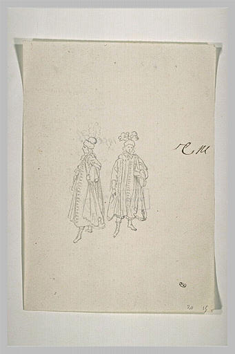 Deux figures debout, costumées pour un ballet_0