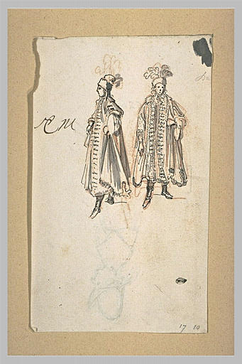 Deux figures debout, costumées pour ballet_0