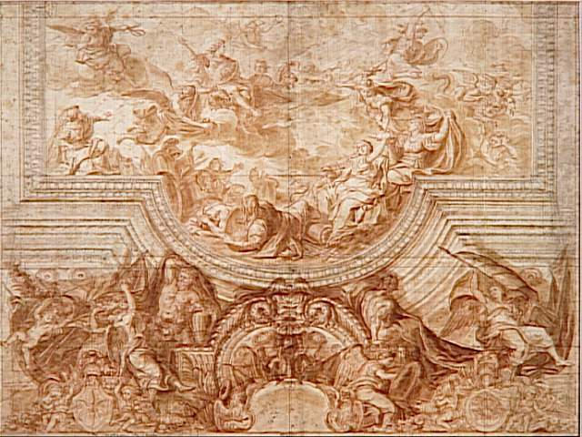 Prise de la ville et de la citadelle de Gand ; Prise de la ville et de la citadelle de Gand 1678 : relevé d'une des grandes compositions de la voûte de la Galerie des Glaces (autre titre)_0
