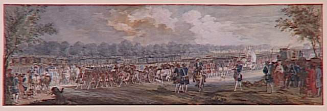 Revue de la Maison du roi, passée par Louis XV ; Défilé dans la plaine des Sablons. Revue de la Maison du Roi passée par Louis XV (autre titre)_0