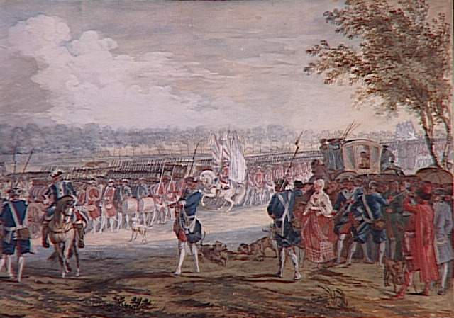 Revue de la Maison du roi, passée par Louis XV ; Défilé dans la plaine des Sablons. Revue de la Maison du Roi passée par Louis XV (autre titre)_2