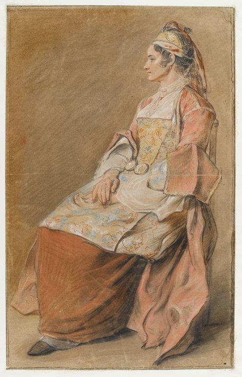 Paysanne russe en habits de fête, assise, vue de profil_0