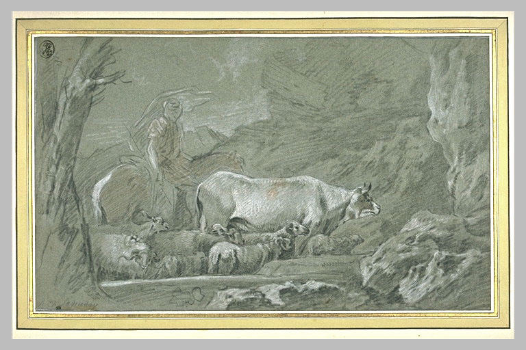 Berger à cheval conduisant un troupeau_0