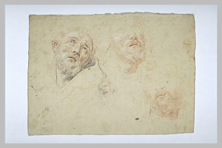 Trois têtes d'hommes barbus, yeux levés au ciel_0