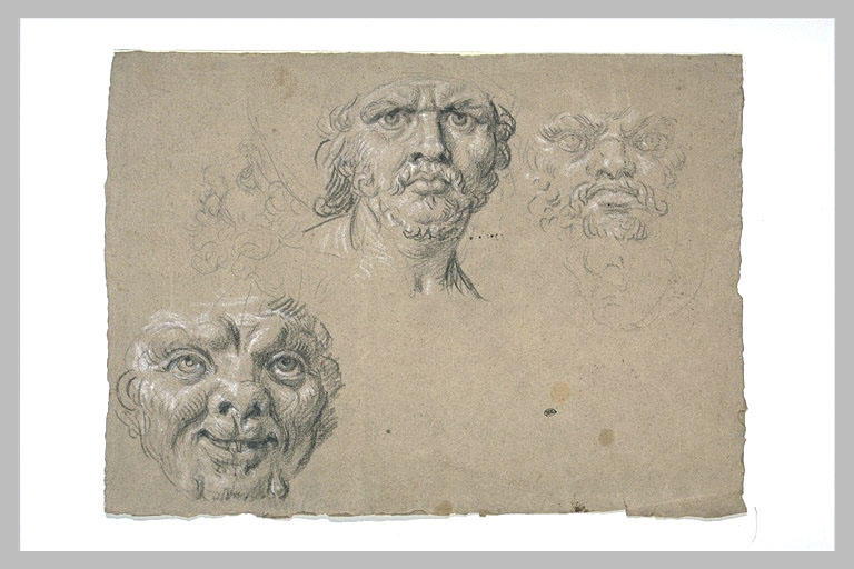 Trois têtes d'hommes, de face, et profil de face_0