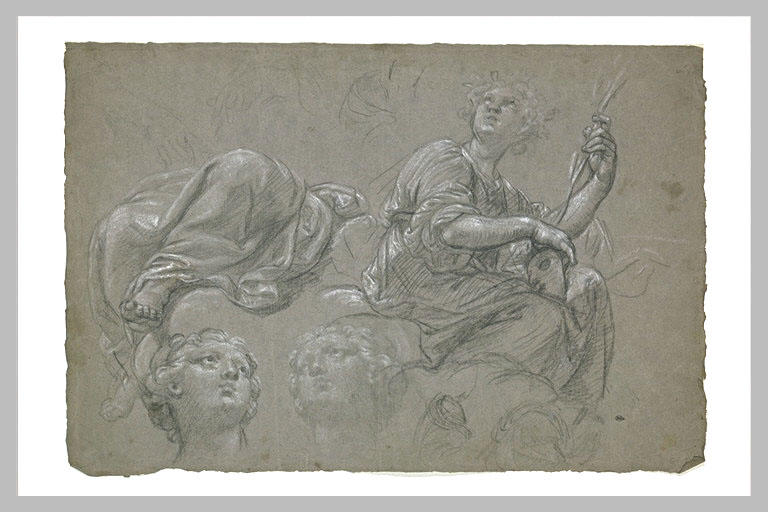 Femme assise, étude de draperie, têtes_0