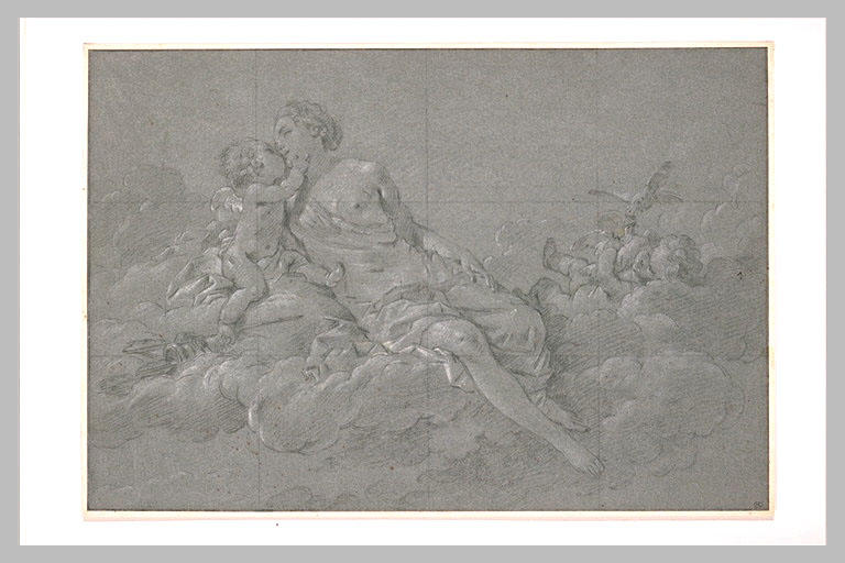 Vénus, assise sur des nuages, embrassant l'Amour_0