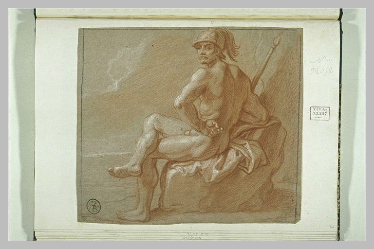 Un soldat nu, assis sur un rocher, tourné vers la gauche_0