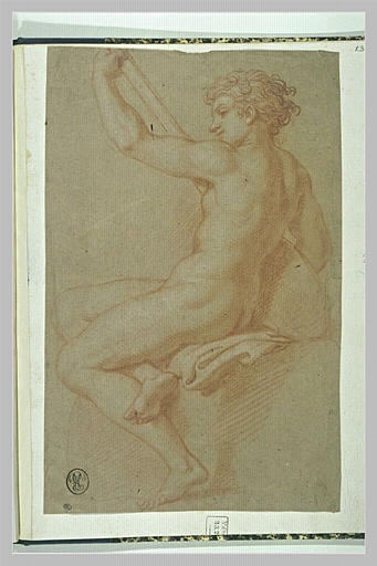 Une figure nue, assise, tournée vers la gauche, jouant du luth_0