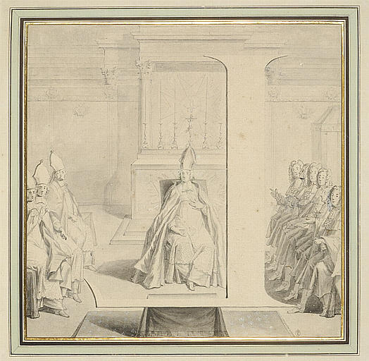 La lettre L, inversée, entourée des personnages devant un autel_0