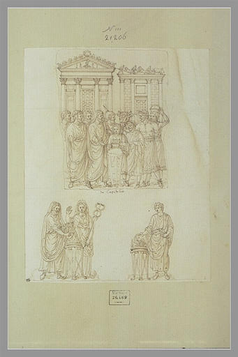 Un fragment de bas-relief et trois personnages romains_0