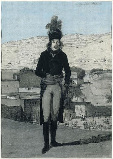 Portrait du général Desaix ; Louis-Charles-Antoine Desaix (1768-1800) - représenté pendant la campagne d'Egypte en 1798 devant la vue d'un village égyptien, alors général de brigade (autre titre)_0
