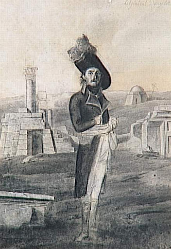 Portrait du général Donzelot ; François-Xavier Donzelot (1764-1843)- représenté pendant la campagne d'Egypte en 1799 sur fond de paysage avec ruines égyptiennes, alors général de brigade (autre titre)_0