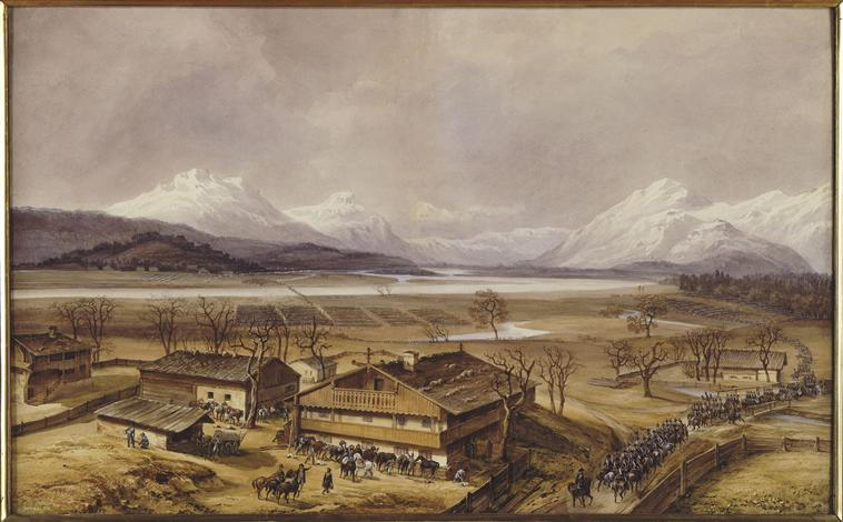 Passage de l'Inn le 9 décembre 1800 ; Passage de l'Inn par les troupes françaises commandées par le Général Moreau prés de Rosenheim en Bavière, aprés la bataille d'Hohenlinden le 8 décembre 1800 (autre titre)_0
