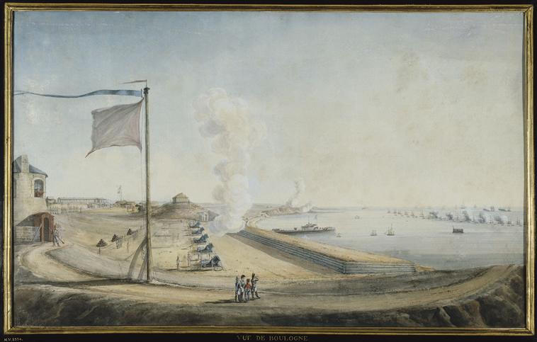 Vue de la jetée de Boulogne ; Vue du camp de Boulogne en juillet 1804 - Napoléon Ier observant les mouvements de la flotille anglaise (autre titre)_0