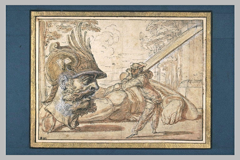 Scène de la comédie italienne : Arlequin et Goliath_0