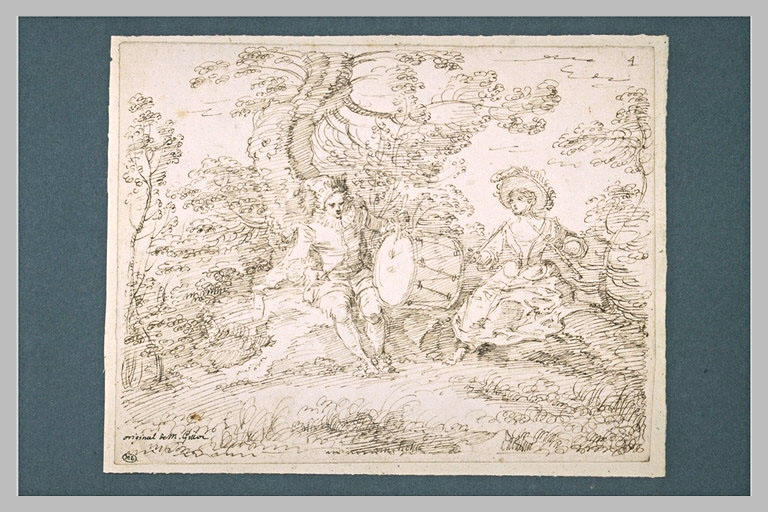Un joueur de tambour au côté d'une bergère dans un paysage_0