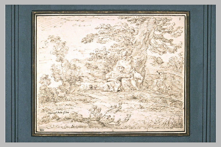 Un joueur de tambour et une bergère endormie dans un paysage_0