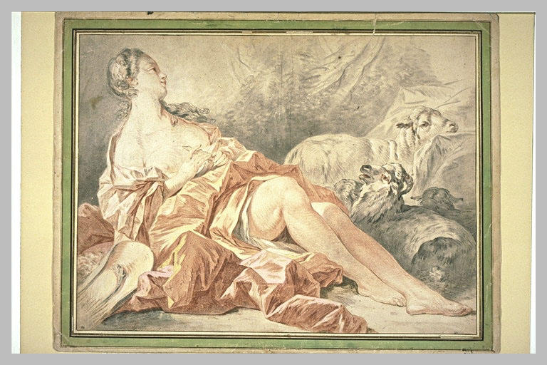 Bergère assise, gardant ses moutons_0