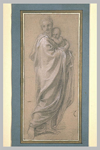 Femme drapée tenant un enfant_0