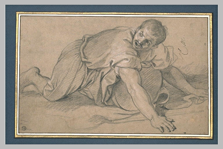 Homme à terre sur son bouclier et criant_0