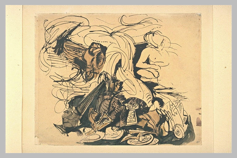 Objets divers, coin de lit à tête d'éléphant et femme nue_0