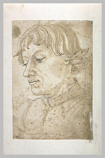 Tête de jeune homme vu de trois-quarts, les yeux baissés_0