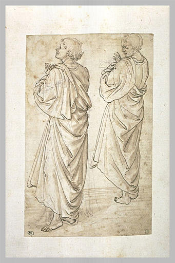 Deux hommes en prière, debout, drapés._0