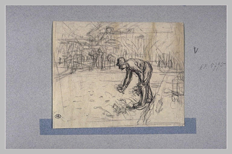 Paysan courbé, plantant des pommes de terre_0