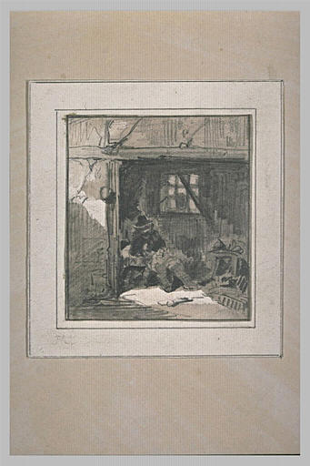 Un homme assis sous une sorte d'appentis_0