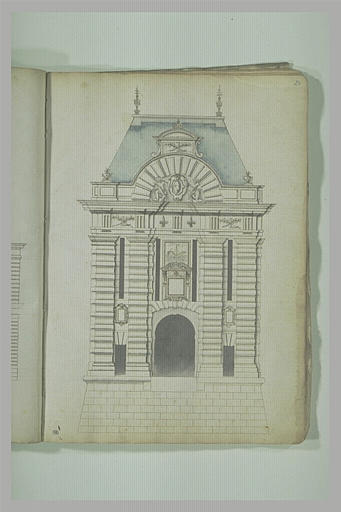 Etude d'architecture : pavillon et porte monumentale (élévation)_0