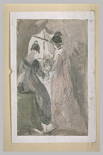 Deux dames et une fillette près d'une fenêtre_0