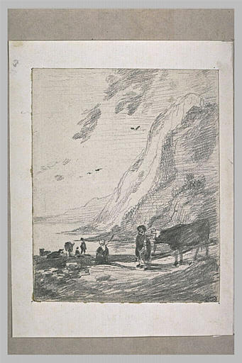 Personnages et bêtes au bord de l'eau, cernée de falaises_0