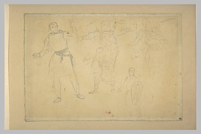 Feuille d'études avec quatre personnages en costume du moyen-age_0