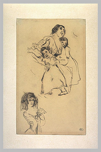 Femme tenant deux enfants et femme avec un éventail_0