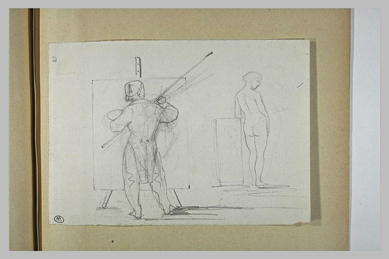 Peintre devant un chevalet et une femme posant nue_0