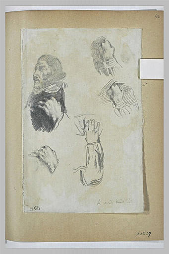 Homme, la main sur sa poitrine : E. Delacroix ; étude de mains_0
