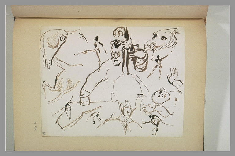 Caricatures de chevaux et d'hommes dont un joueur de contrebasse_0