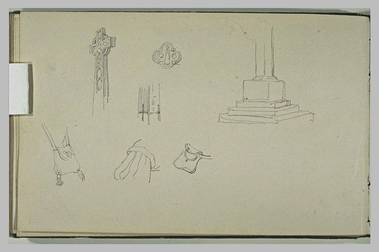 Etudes de costumes, de sac et sacoche, et de croix de calvaire en pierre_0