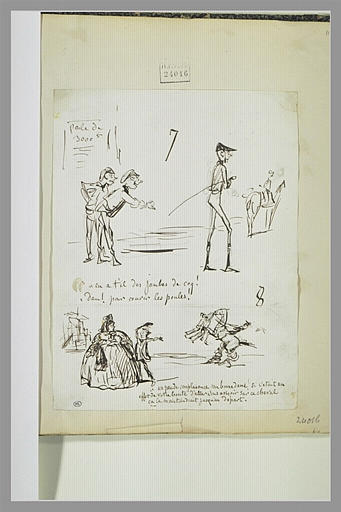 Caricatures : gavroches et un jockey ; gavroche et une grosse dame_0