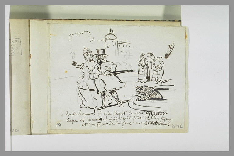 Caricature : monsieur Prudhomme se promenant avec sa femme_0