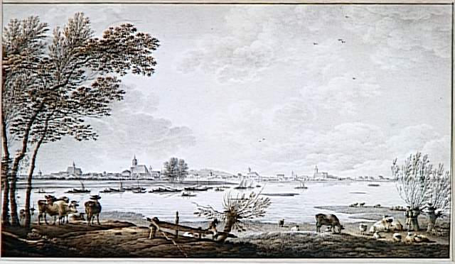 Vue de Brandebourg en 1806 avec au premier plan des animaux paissant, Martinet