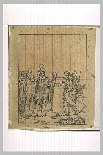 Henri IV accompagné de Sully, examine un plan qu'un homme déroule devant lui_0