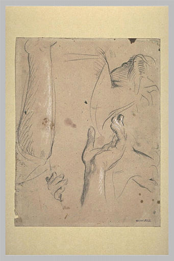 Deux figures en buste, de dos, tête penchée ; main droite ; doigts ; jambe_0