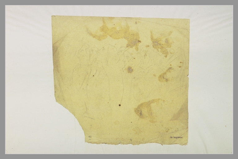 Groupe de personnages, les yeux au ciel, tournés vers la gauche_0