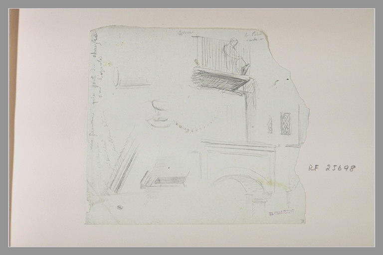 Ornement ; porte ; façade ; figure à un balcon_0