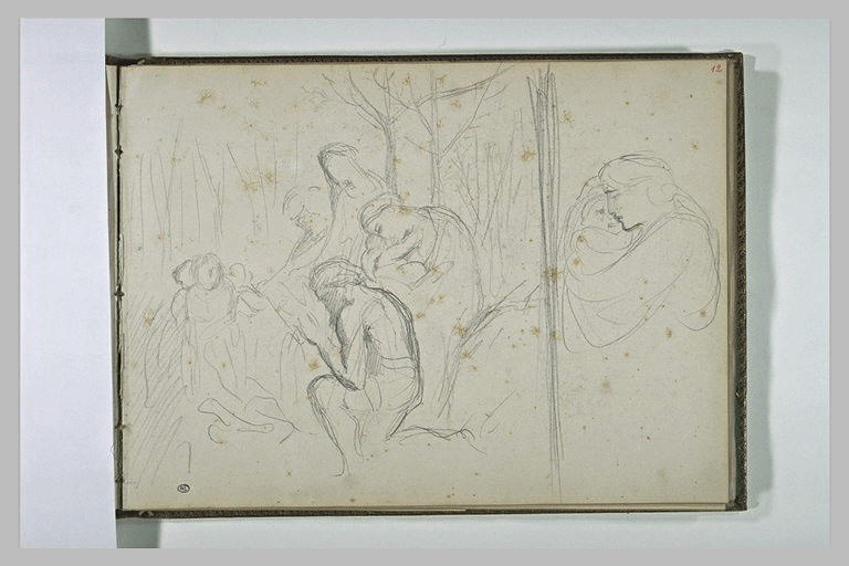 Personnages autour d'un feu et une mère tenant son enfant dans ses bras_0