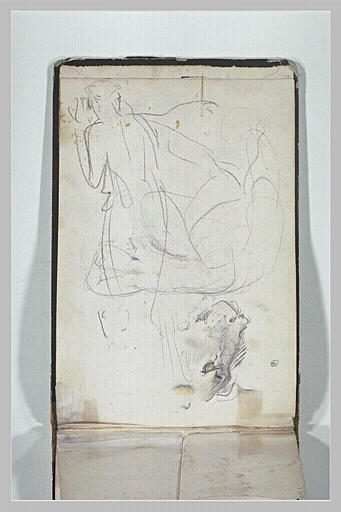 Tête de lion ; femme nue assise, bras levés ; femme nue, vue de dos_0