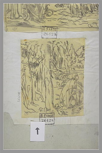 Homme agenouillé, dans un bois_0